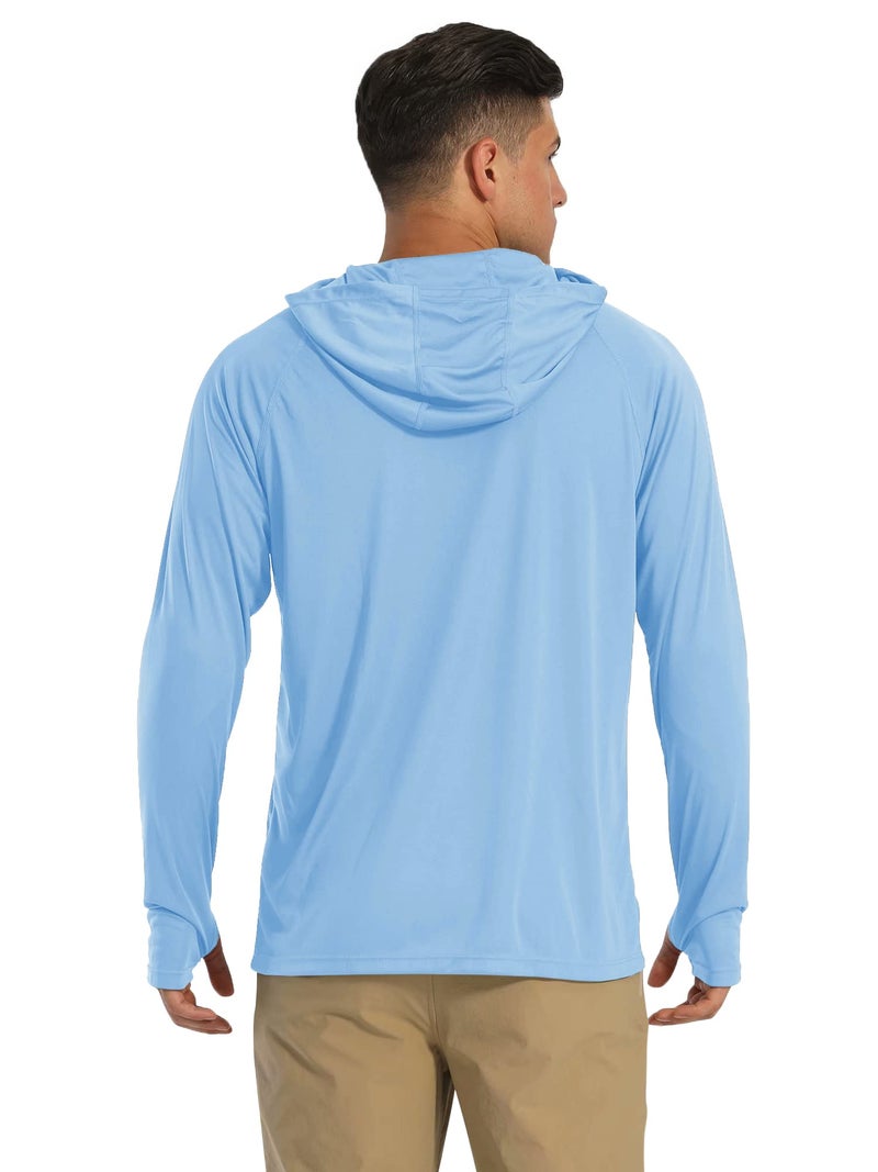 MAGCOMSEN Long Sleeve Athletic Shirts for Men - UPF 50+ Quick Dry Hooded Sun Protection T-Shirt - Moisture Wicking Rash Guard - Blue - Image 2